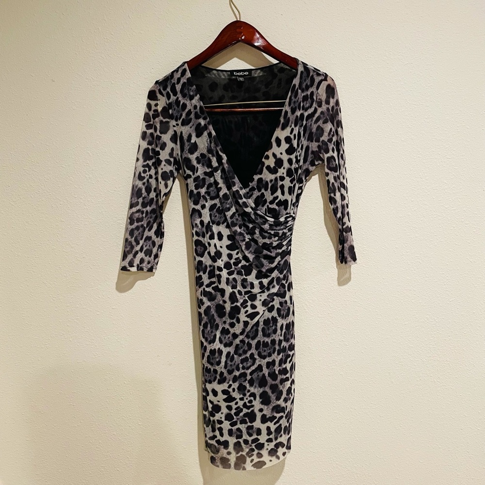 Bebe Bodycon Faux Wrap Leopard Print Dress, Size L